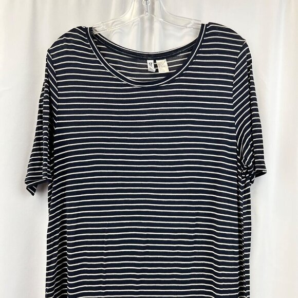 H&M Womens Short Sleeve Round Neck Navy/White Striped Shift Dress S - Picture 2 of 8